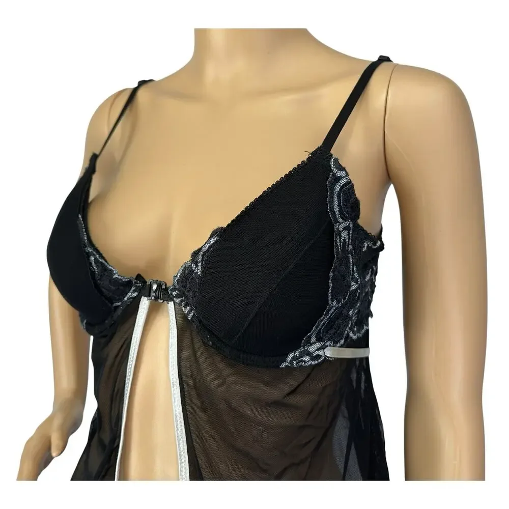 Frederick's of Hollywood Vintage Y2K Front Close Babydoll Black Size M